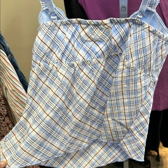 No Boundaries Light Blue Plaid Camisole with Lace - Picture 5 of 6